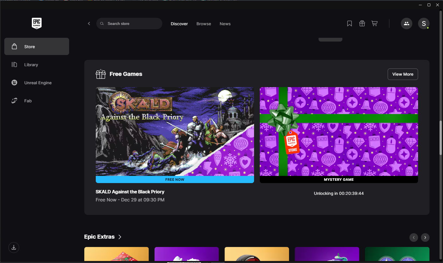 find tha free game section in epic game store